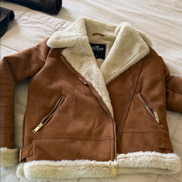 Hollister Jackets & Blazers - Hollister Chestnut Faux Suede Jacket with Cream Shearling